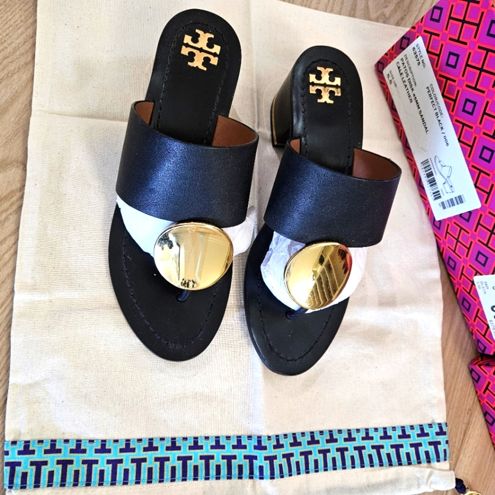 Tory Burch Women's Patos Disc Block-Heel Thong Sandals 5.5